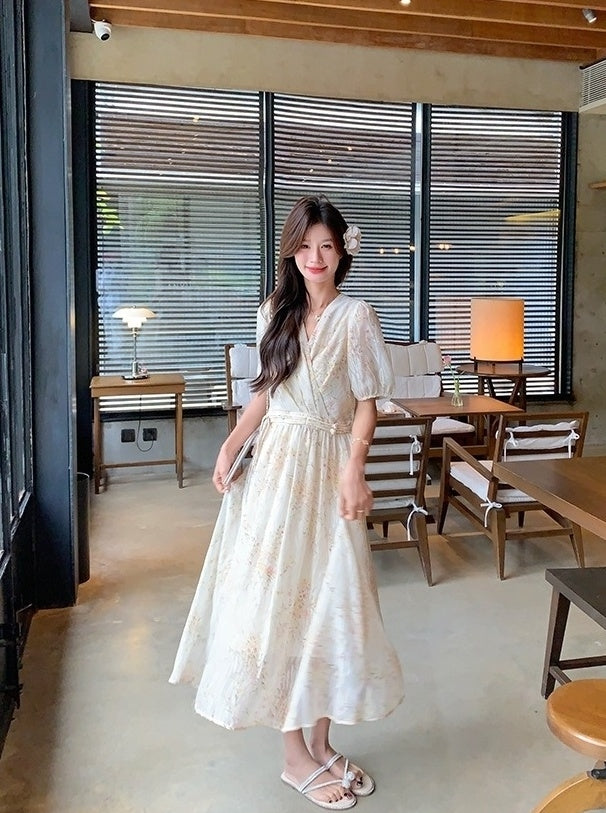 Vintage Floral Chiffon Tea Dress