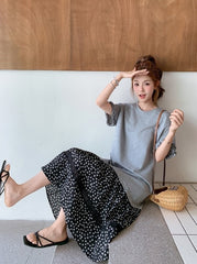 Vintage Floral Patchwork Ruffle Casual Loose T Shirt Dress
