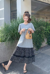 Vintage Floral Patchwork Ruffle Casual Loose T Shirt Dress