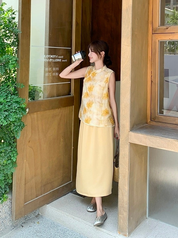 Vintage Floral Print Top And Skirt Set
