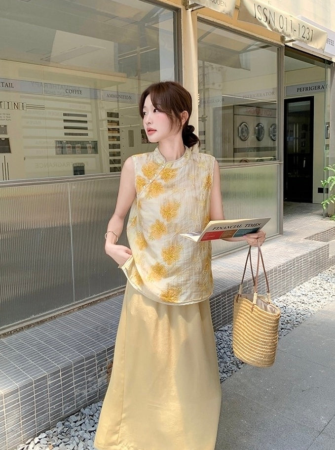 Vintage Floral Print Top And Skirt Set