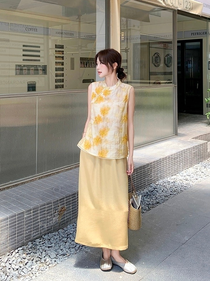 Vintage Floral Print Top And Skirt Set