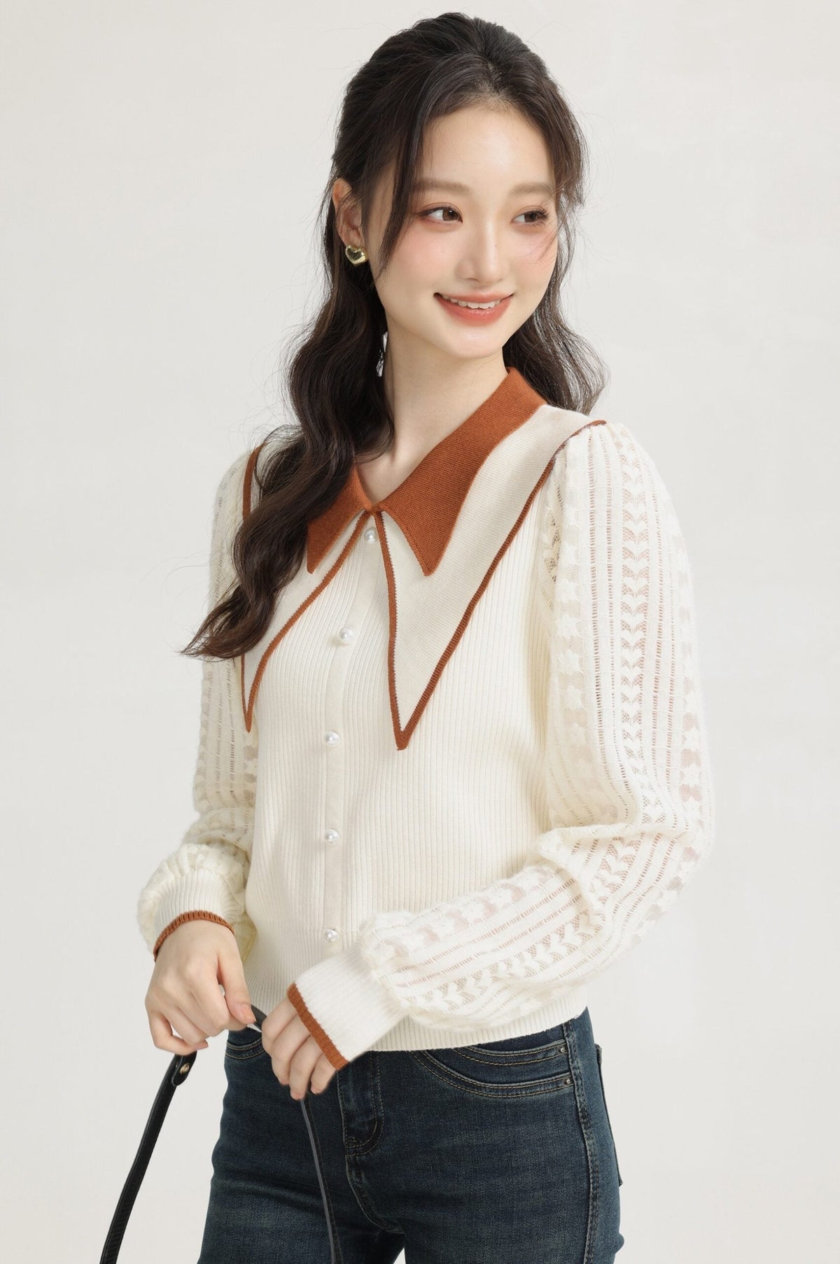 Orange Doll Collar Knit Sweater