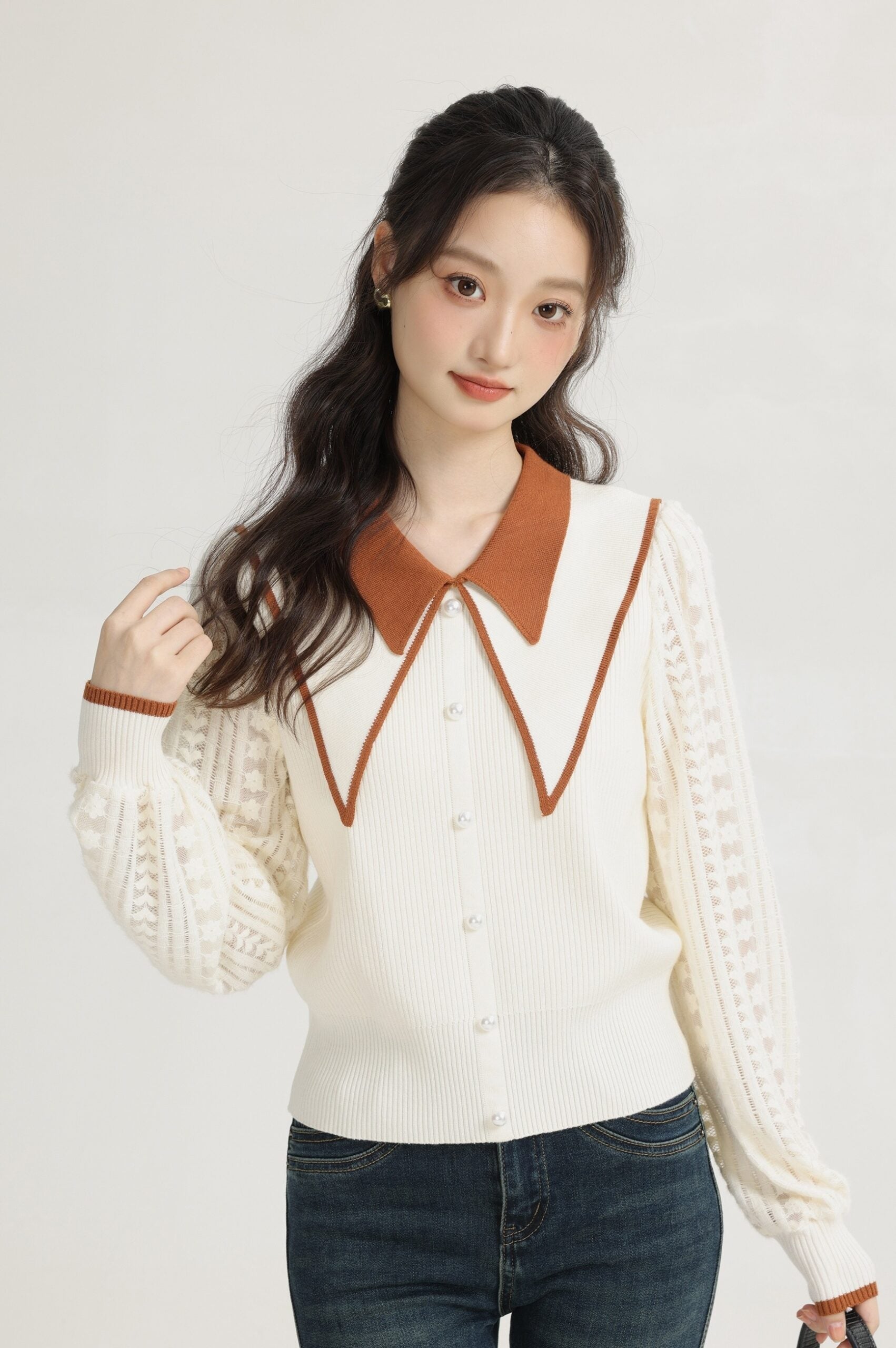 Orange Doll Collar Knit Sweater