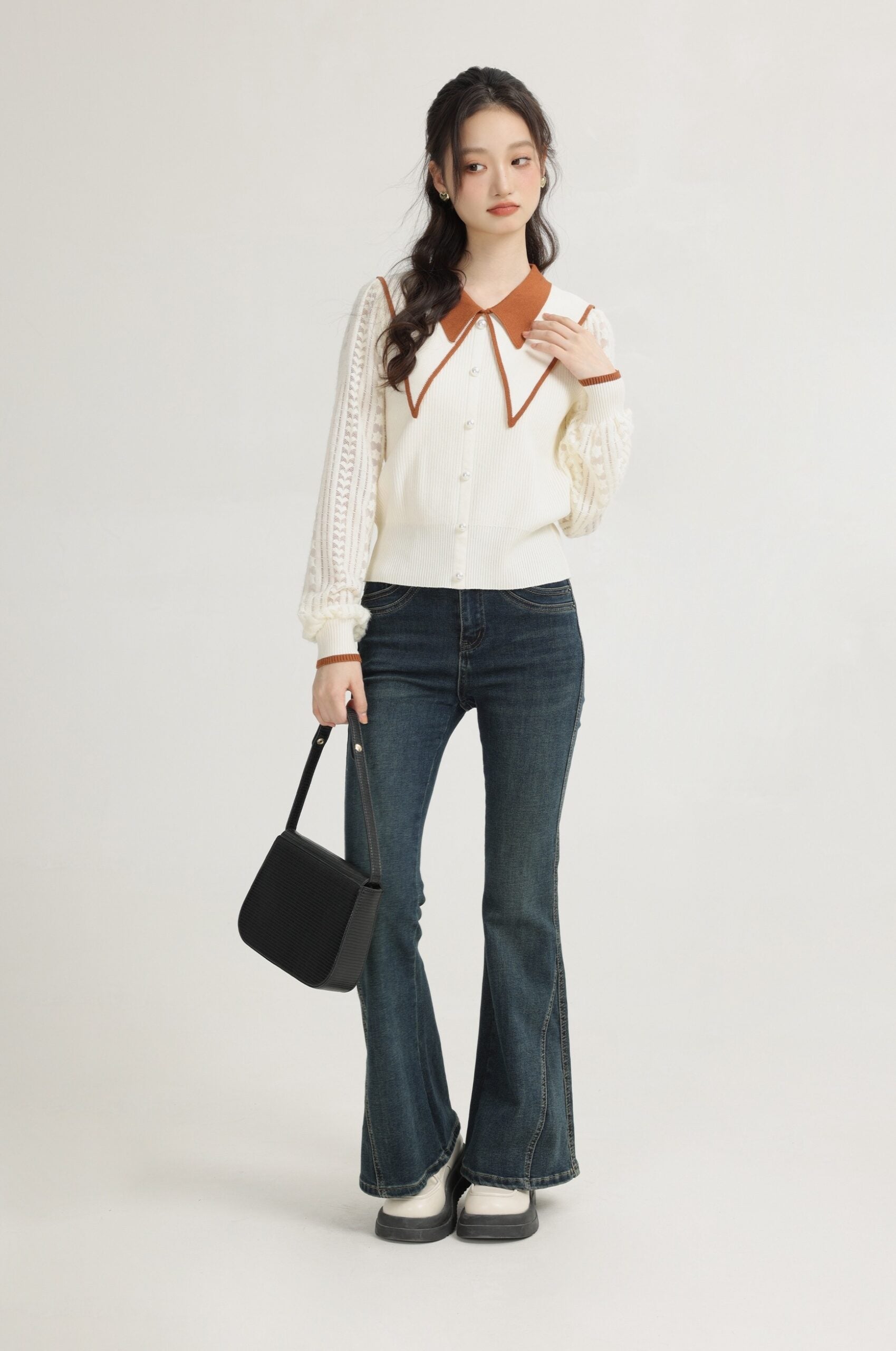 Orange Doll Collar Knit Sweater