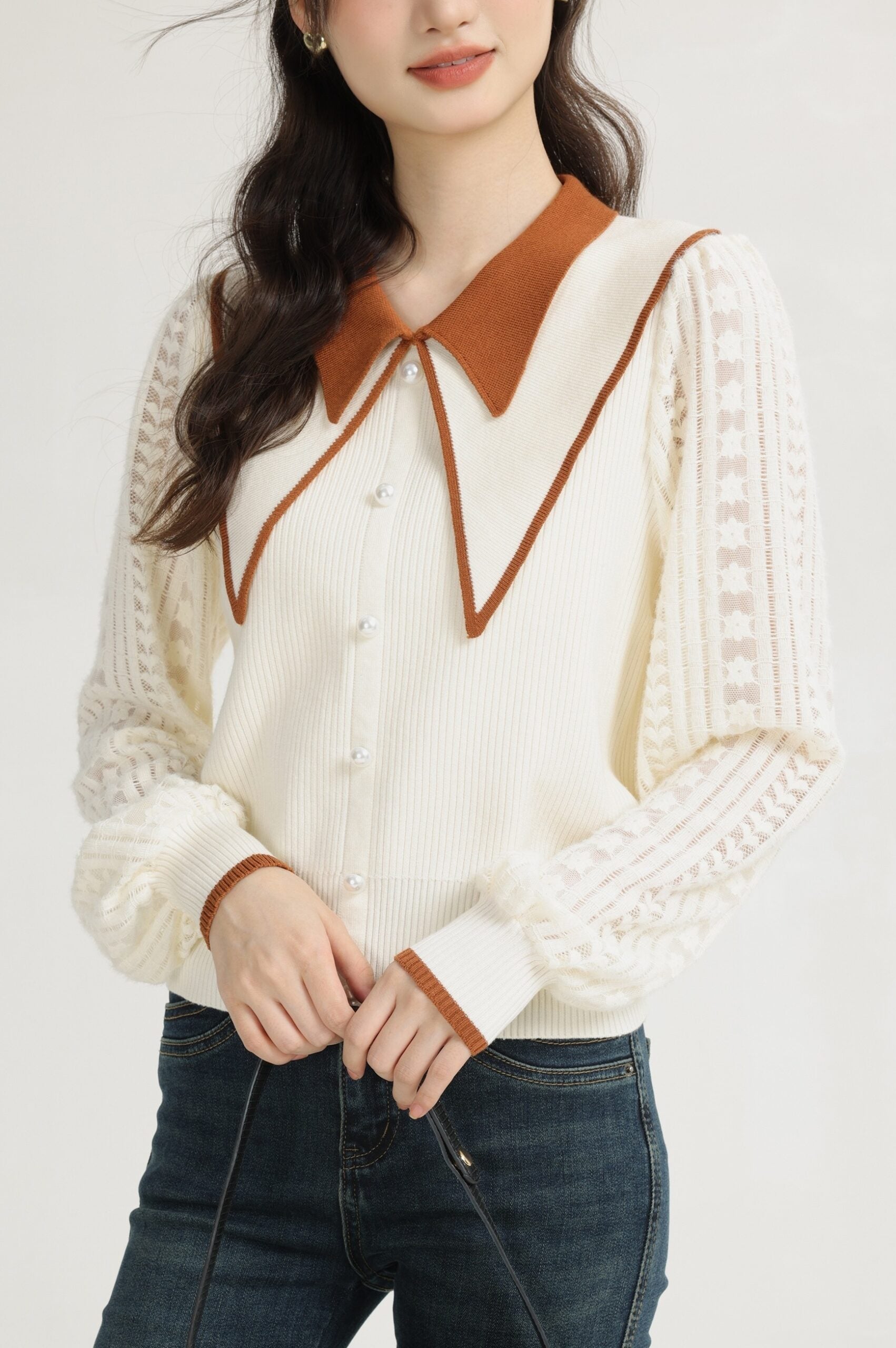 Orange Doll Collar Knit Sweater