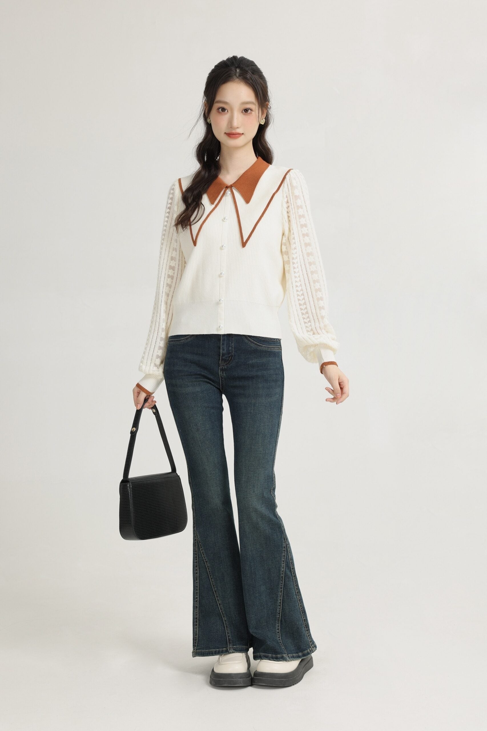 Orange Doll Collar Knit Sweater