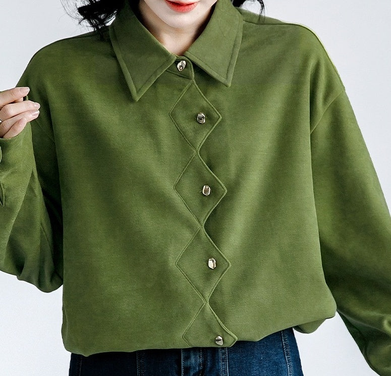 Vintage Green Loosefit Long Sleeve Shirt