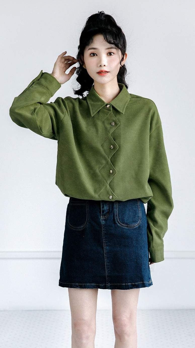 Vintage Green Loosefit Long Sleeve Shirt