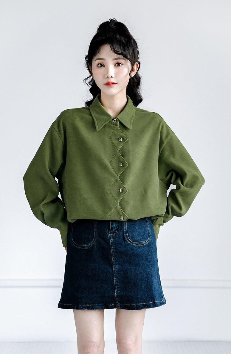 Vintage Green Loosefit Long Sleeve Shirt