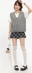 Grey Knitted V-Neck Cardigan Vest