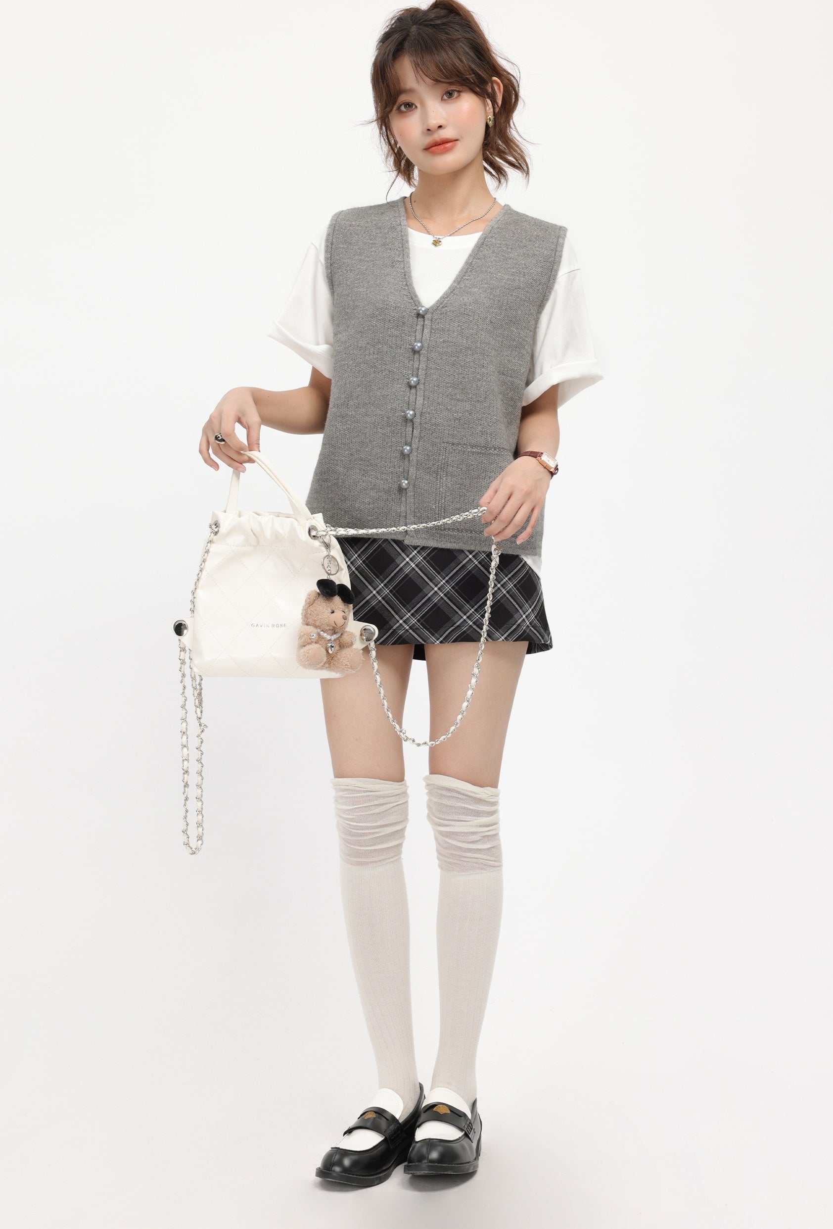 Grey Knitted V-Neck Cardigan Vest