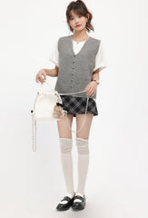 Grey Knitted V-Neck Cardigan Vest