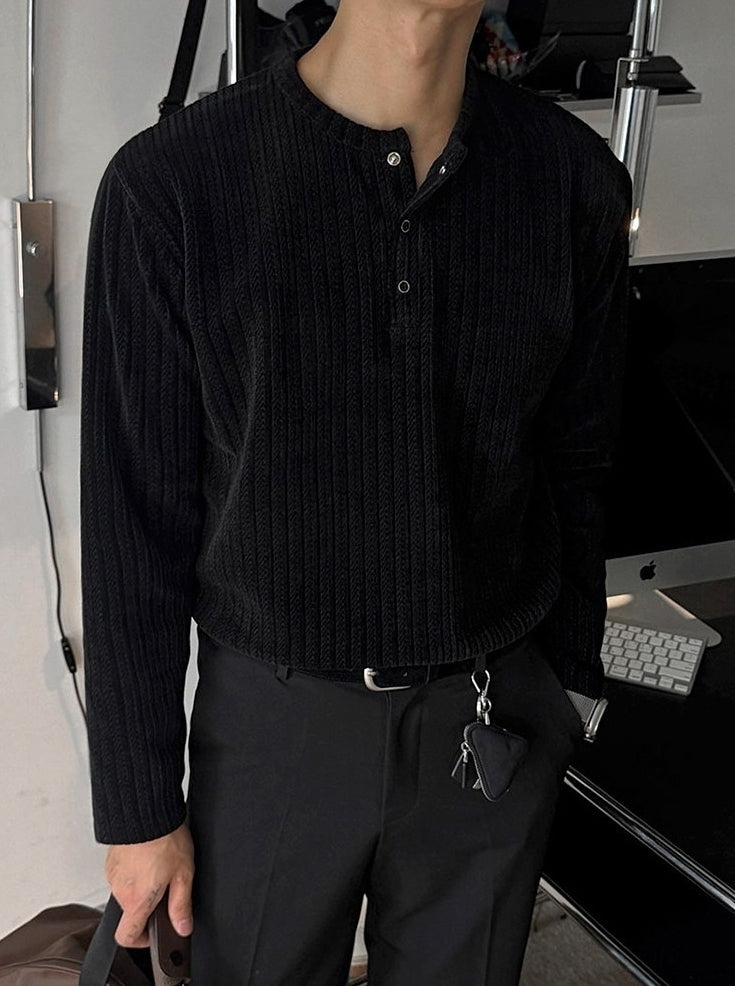 Vintage Henley Neck Long Sleeve Base Layer Shirt