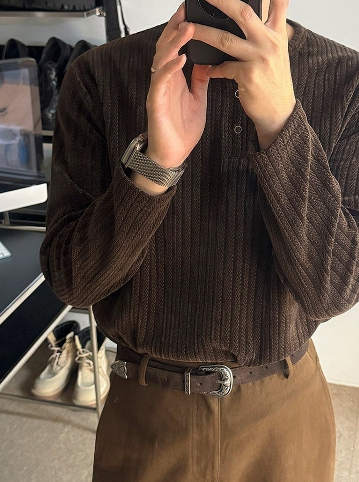 Vintage Henley Neck Long Sleeve Base Layer Shirt