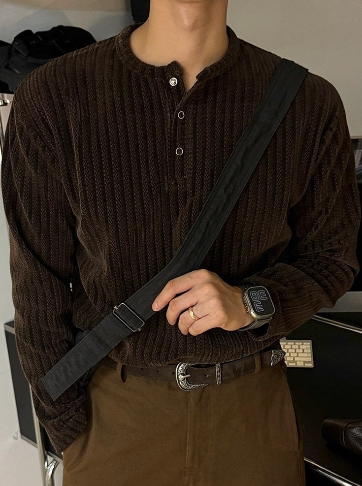 Vintage Henley Neck Long Sleeve Base Layer Shirt