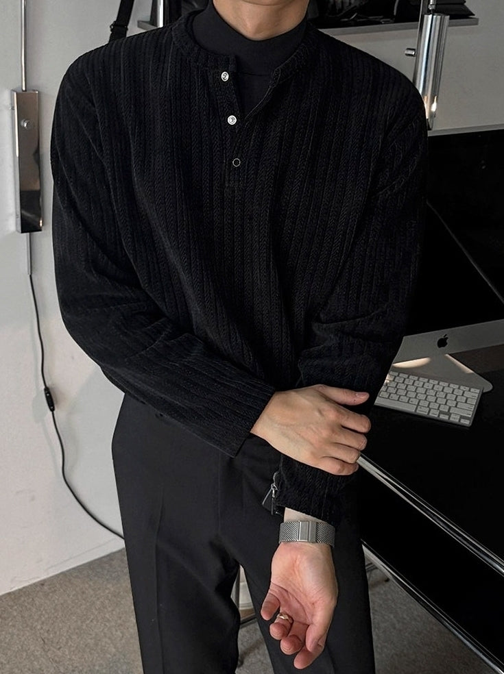 Vintage Henley Neck Long Sleeve Base Layer Shirt