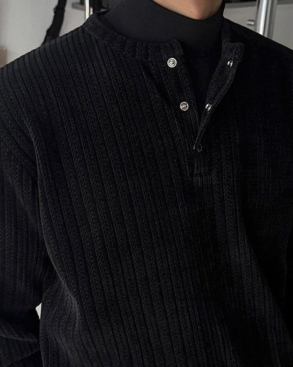 Vintage Henley Neck Long Sleeve Base Layer Shirt