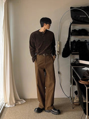 Vintage Henley Neck Long Sleeve Base Layer Shirt