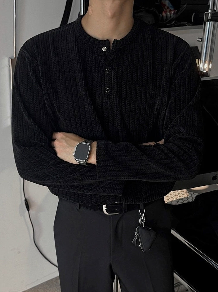 Vintage Henley Neck Long Sleeve Base Layer Shirt