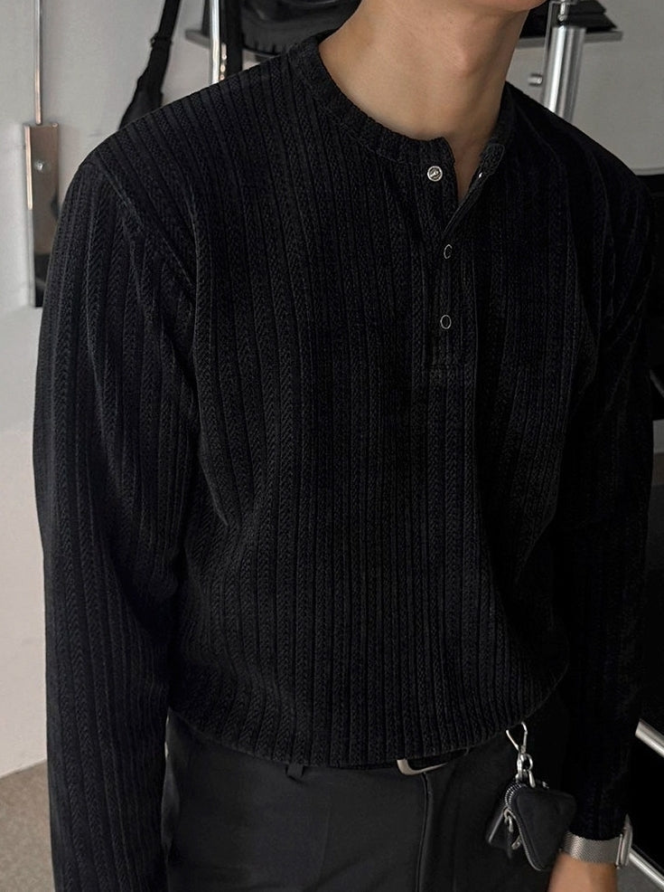 Vintage Henley Neck Long Sleeve Base Layer Shirt