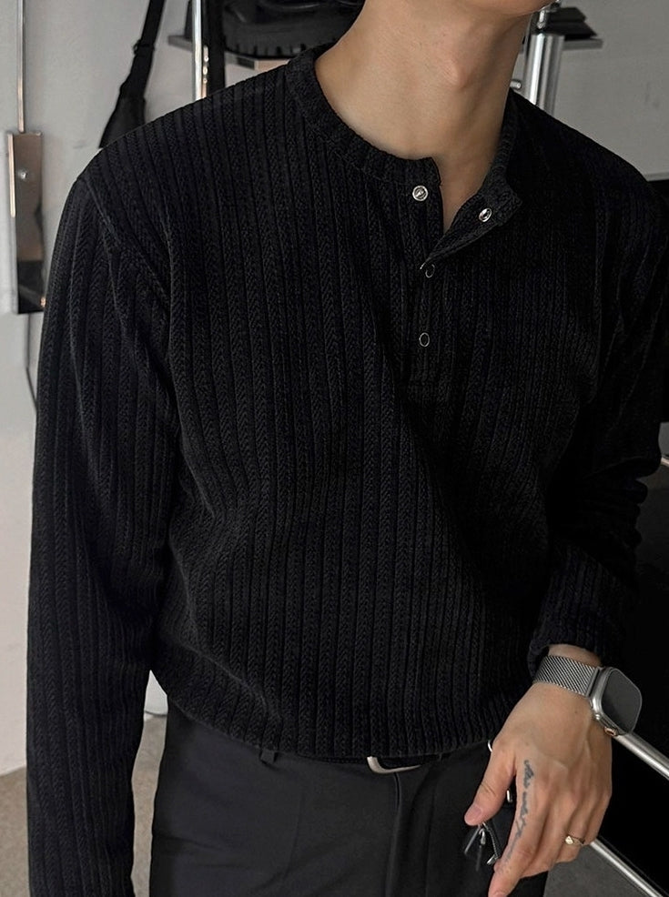 Vintage Henley Neck Long Sleeve Base Layer Shirt