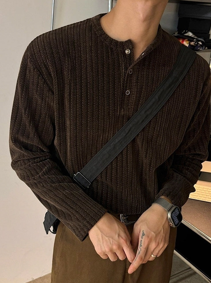 Vintage Henley Neck Long Sleeve Base Layer Shirt