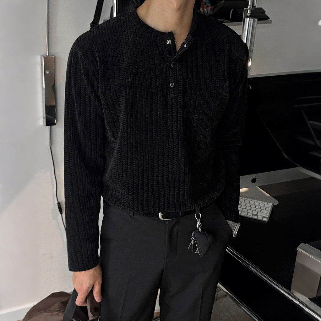 Vintage Henley Neck Long Sleeve Base Layer Shirt