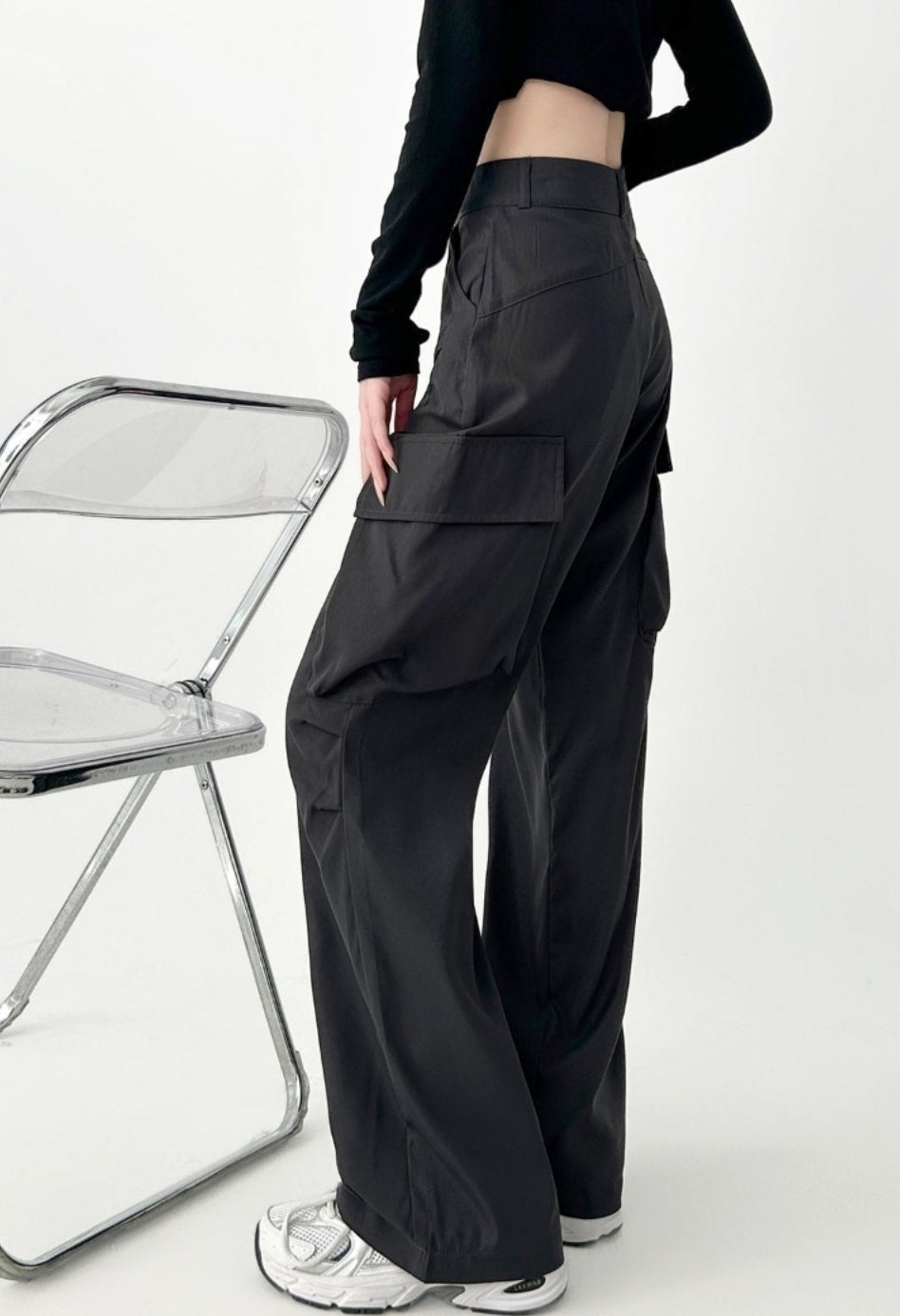 Vintage High Waist Gray Straight Leg Cargo Pants