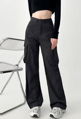 Vintage High Waist Gray Straight Leg Cargo Pants