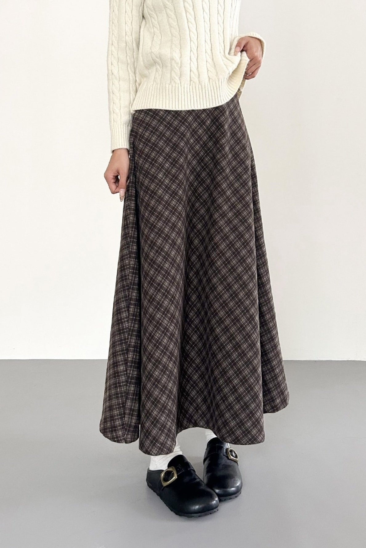 Vintage High Waist Plaid A Line Maxi Skirt