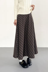 Vintage High Waist Plaid A Line Maxi Skirt
