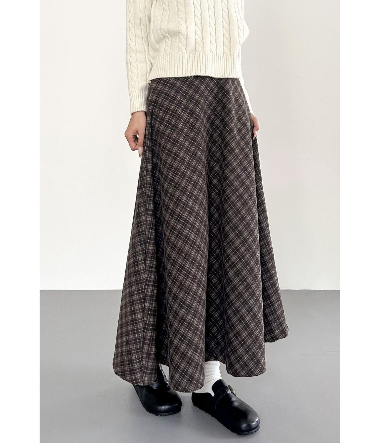 Vintage High Waist Plaid A Line Maxi Skirt