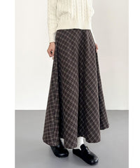 Vintage High Waist Plaid A Line Maxi Skirt