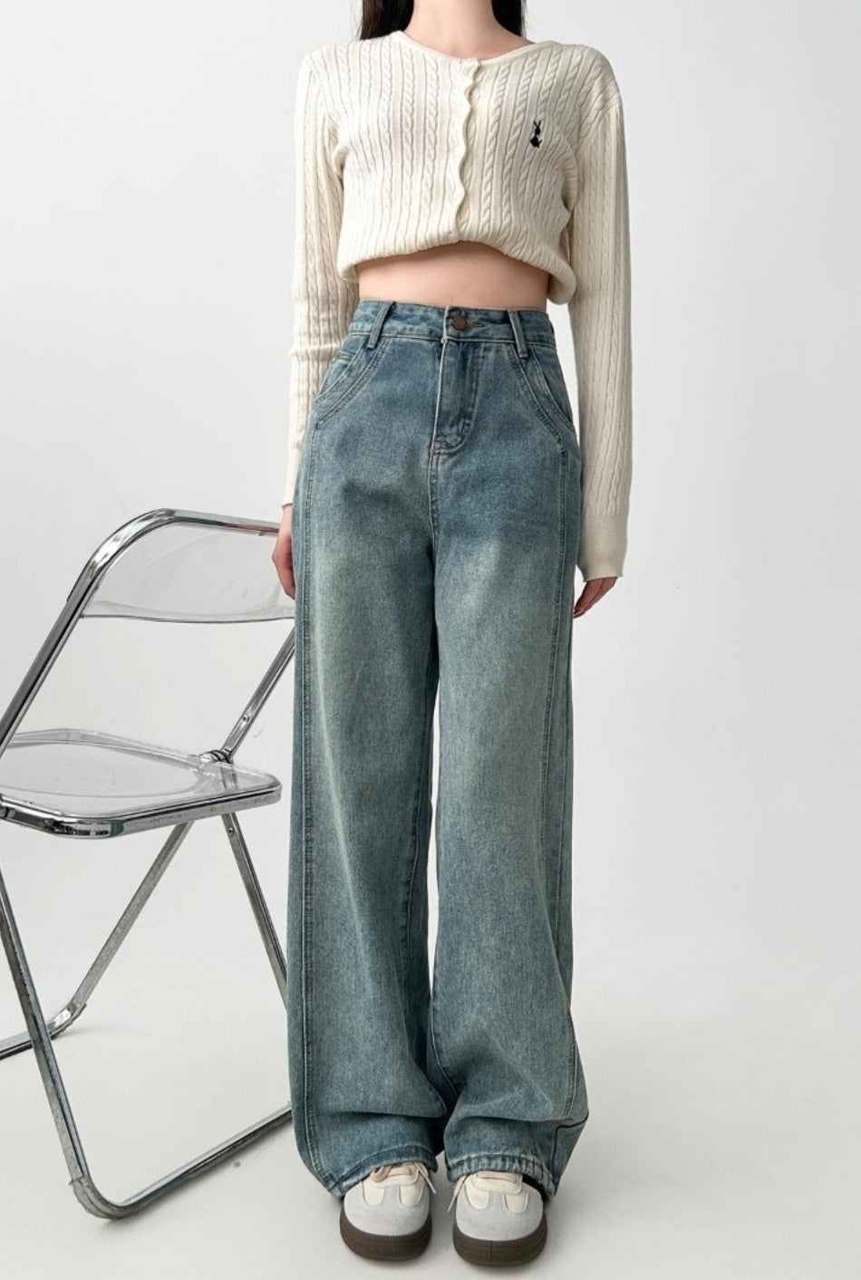 Vintage High Waist Wide Leg Denim Pants