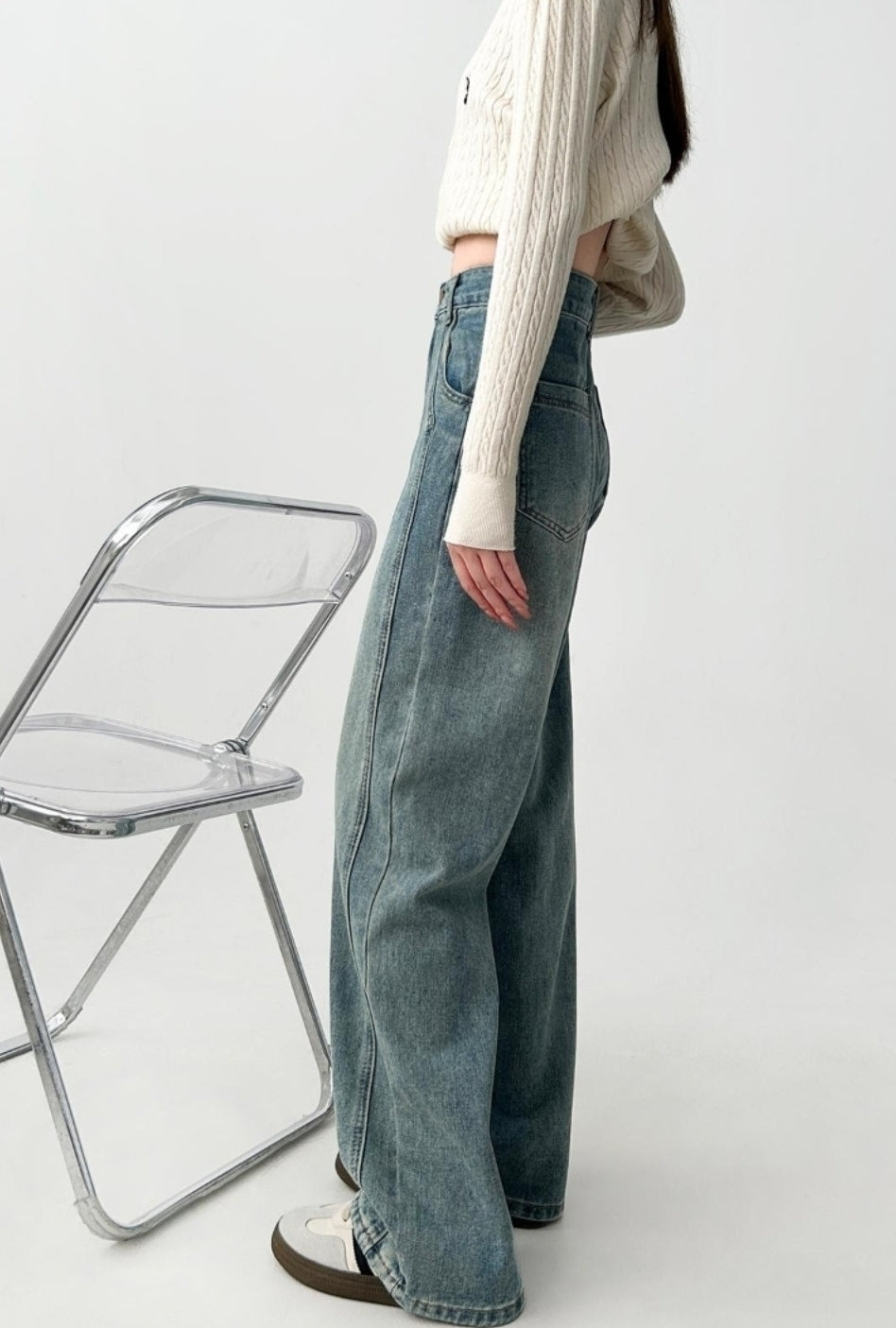Vintage High Waist Wide Leg Denim Pants