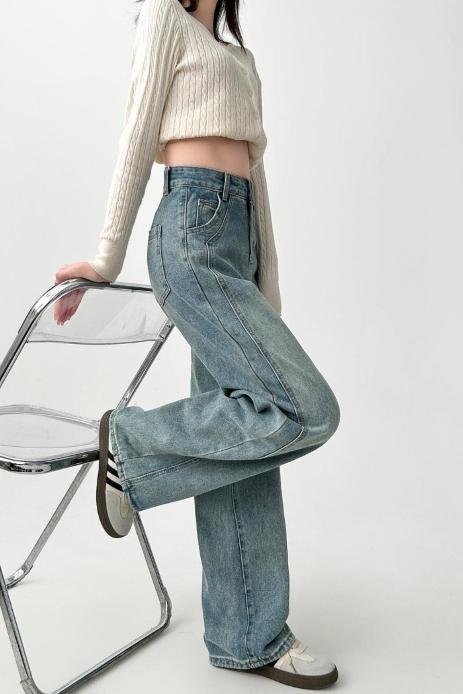 Vintage High Waist Wide Leg Denim Pants