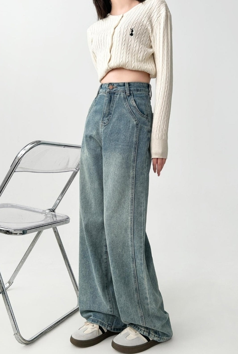 Vintage High Waist Wide Leg Denim Pants