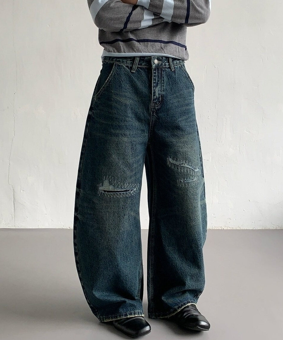 Vintage High-Waist Wide Leg Distressed Jeans