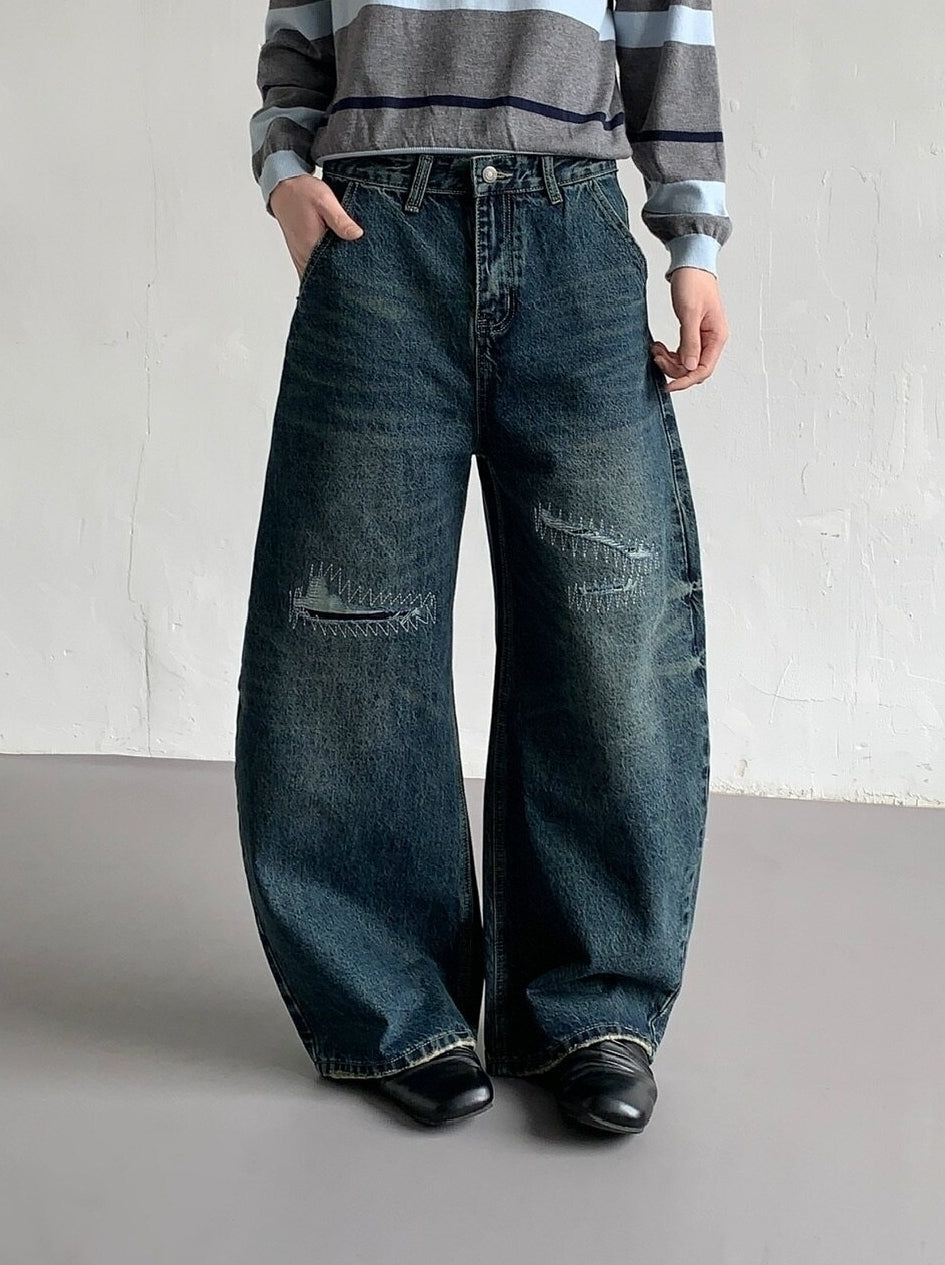 Vintage High-Waist Wide Leg Distressed Jeans