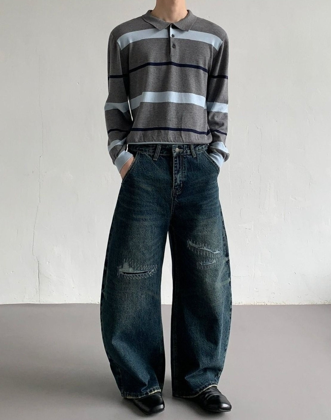 Vintage High-Waist Wide Leg Distressed Jeans