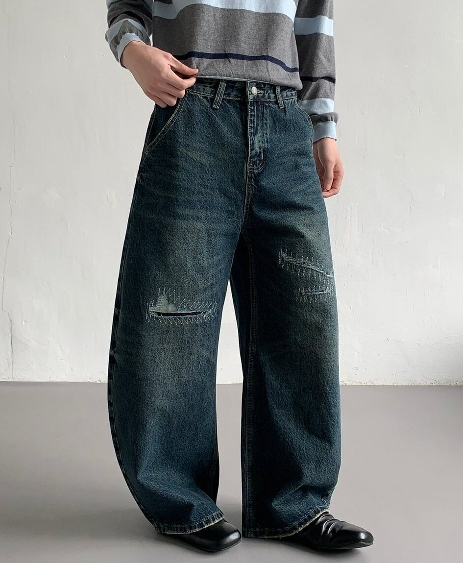 Vintage High-Waist Wide Leg Distressed Jeans
