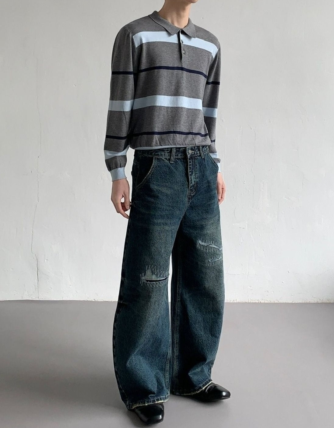Vintage High-Waist Wide Leg Distressed Jeans