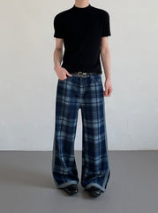 Vintage High Waist Wide Leg Plaid Jeans