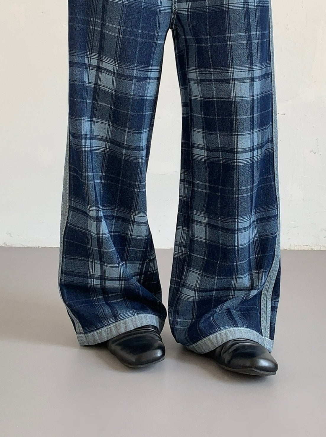 Vintage High Waist Wide Leg Plaid Jeans