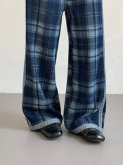 Vintage High Waist Wide Leg Plaid Jeans