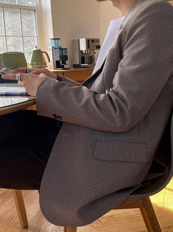 Vintage Houndstooth Casual Blazer Korean Style