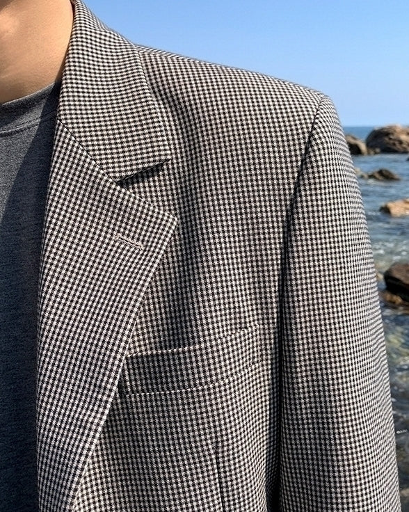 Vintage Houndstooth Casual Blazer Korean Style