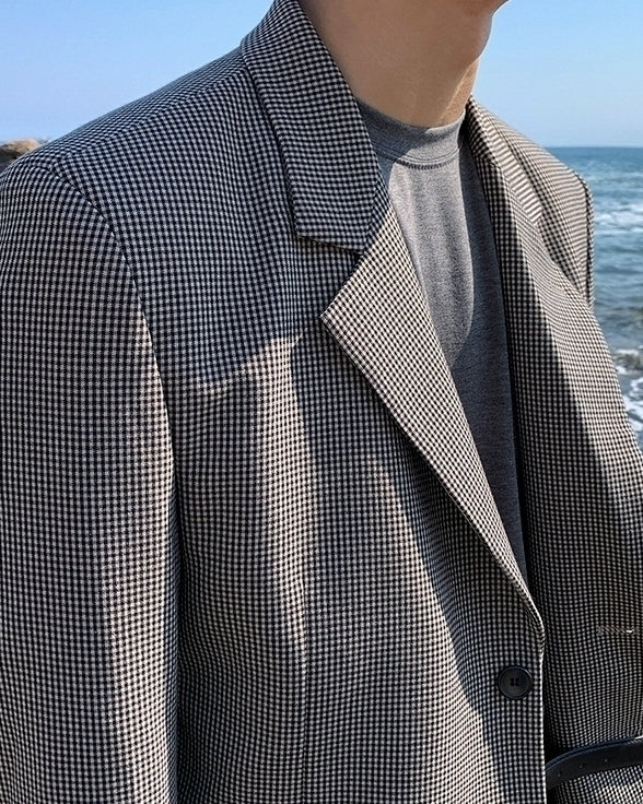 Vintage Houndstooth Casual Blazer Korean Style