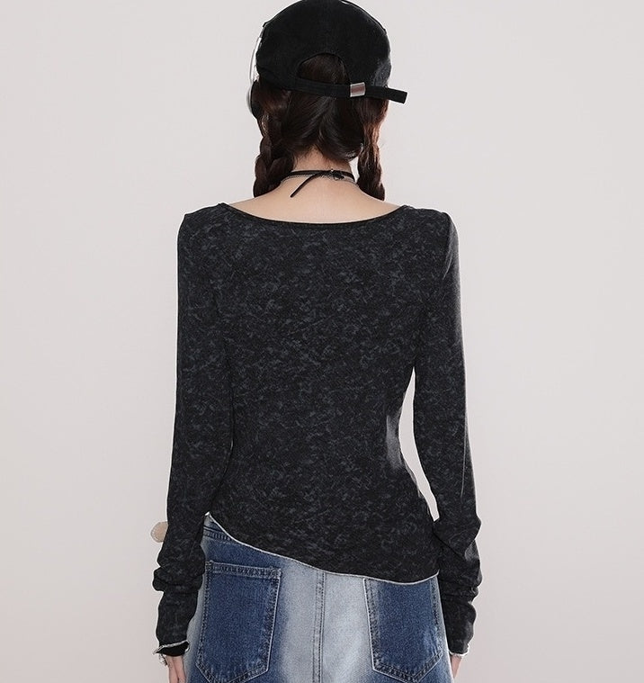Vintage Irregular Long Sleeve Slim Fit Top